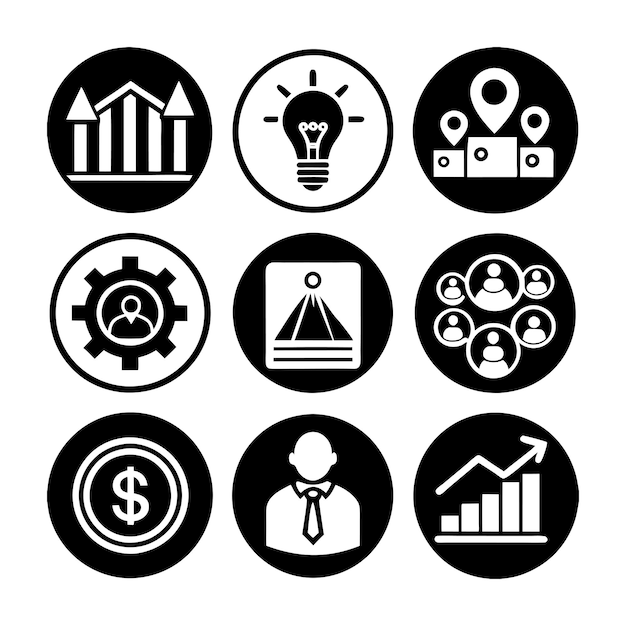 Colección de iconos de negocios y finanzas Ilustración vectorial para documentos, sitios web y aplicaciones