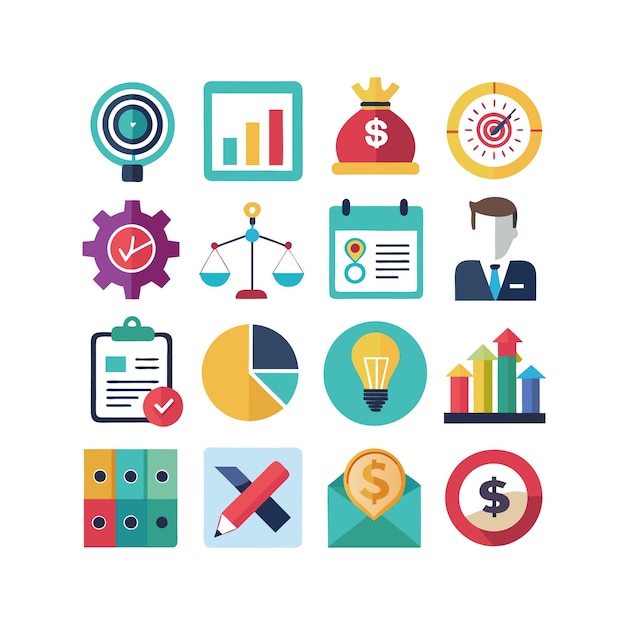Colección de iconos de negocios y finanzas Ilustración vectorial para documentos, sitios web y aplicaciones