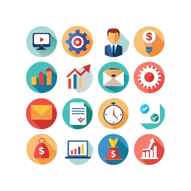 Colección de iconos de negocios y finanzas Ilustración vectorial para documentos, sitios web y aplicaciones