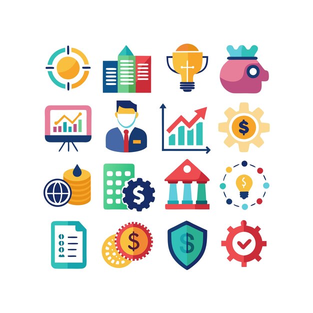 Colección de iconos de negocios y finanzas Ilustración vectorial para documentos, sitios web y aplicaciones