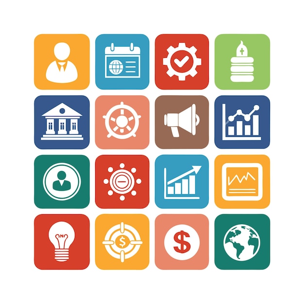 Colección de iconos de negocios y finanzas Ilustración vectorial para documentos, sitios web y aplicaciones
