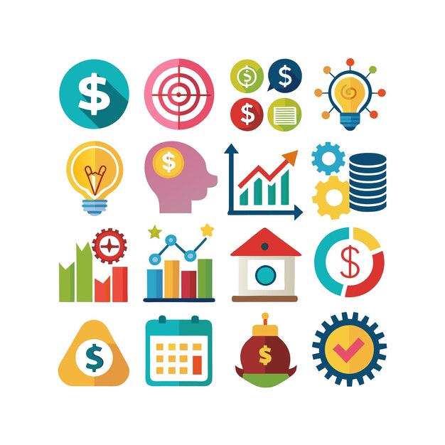 Colección de iconos de negocios y finanzas Ilustración vectorial para documentos, sitios web y aplicaciones