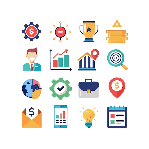 Colección de iconos de negocios y finanzas Ilustración vectorial para documentos, sitios web y aplicaciones