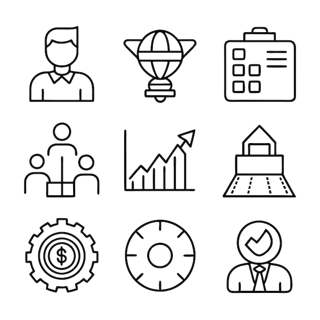 Colección de iconos de negocios y finanzas Ilustración vectorial para documentos, sitios web y aplicaciones