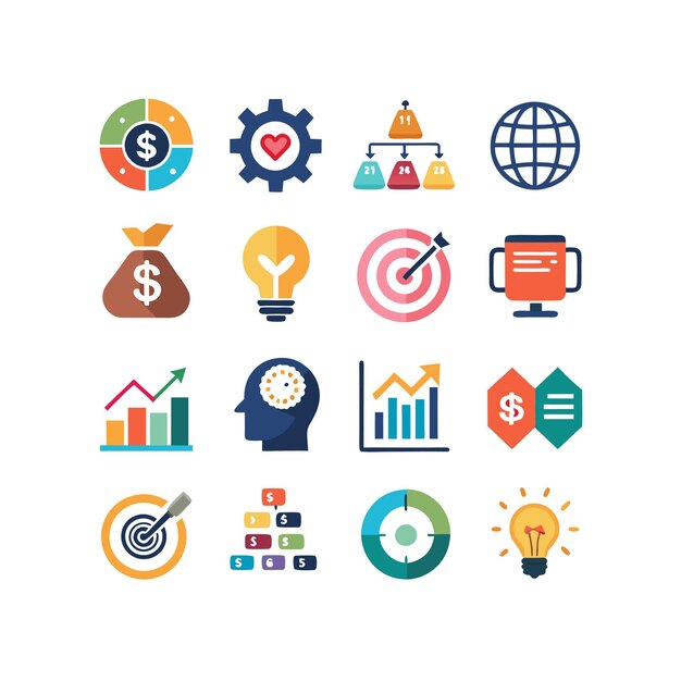 Colección de iconos de negocios y finanzas Ilustración vectorial para documentos, sitios web y aplicaciones