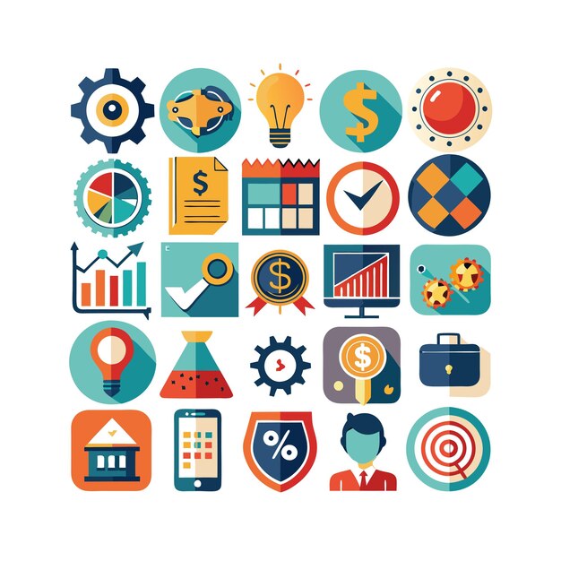 Colección de iconos de negocios y finanzas Ilustración vectorial para documentos, sitios web y aplicaciones