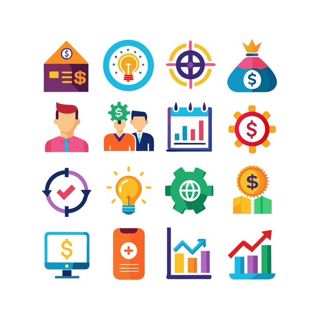 Colección de iconos de negocios y finanzas Ilustración vectorial para documentos, sitios web y aplicaciones