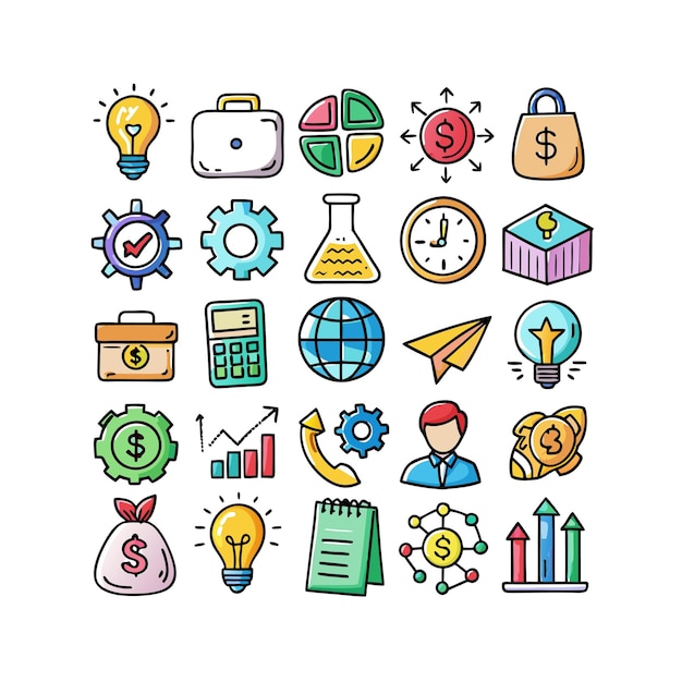 Colección de iconos de negocios y finanzas Ilustración vectorial para documentos, sitios web y aplicaciones