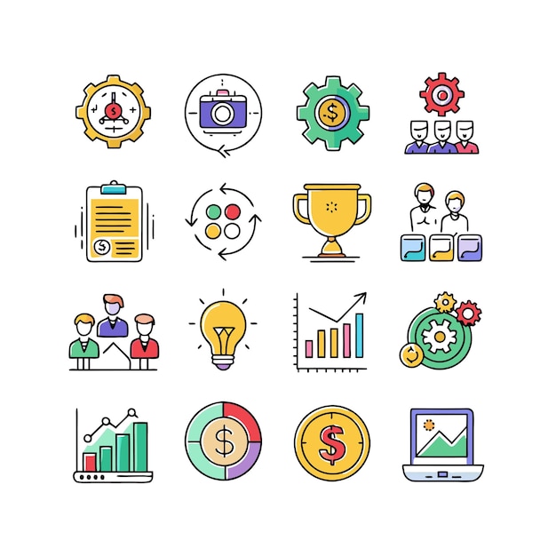 Colección de iconos de negocios y finanzas Ilustración vectorial para documentos, sitios web y aplicaciones