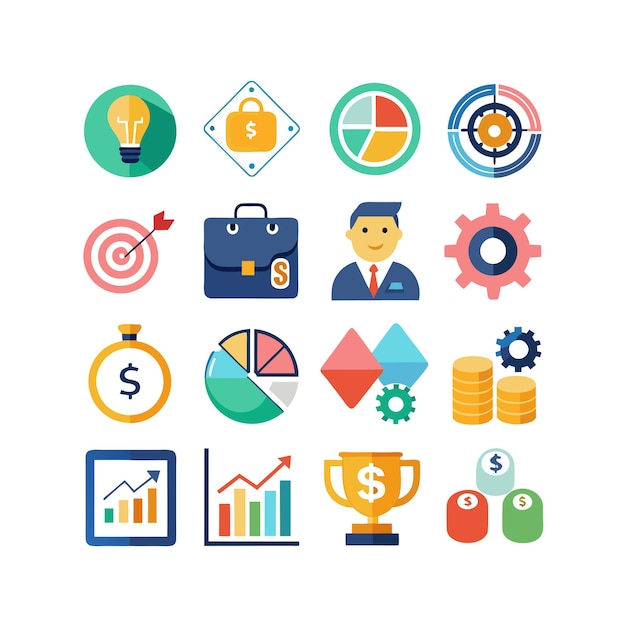 Colección de iconos de negocios y finanzas Ilustración vectorial para documentos, sitios web y aplicaciones