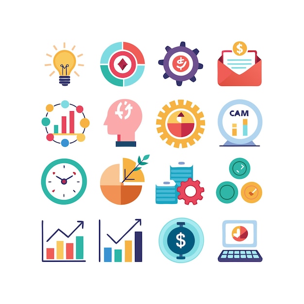 Colección de iconos de negocios y finanzas Ilustración vectorial para documentos, sitios web y aplicaciones