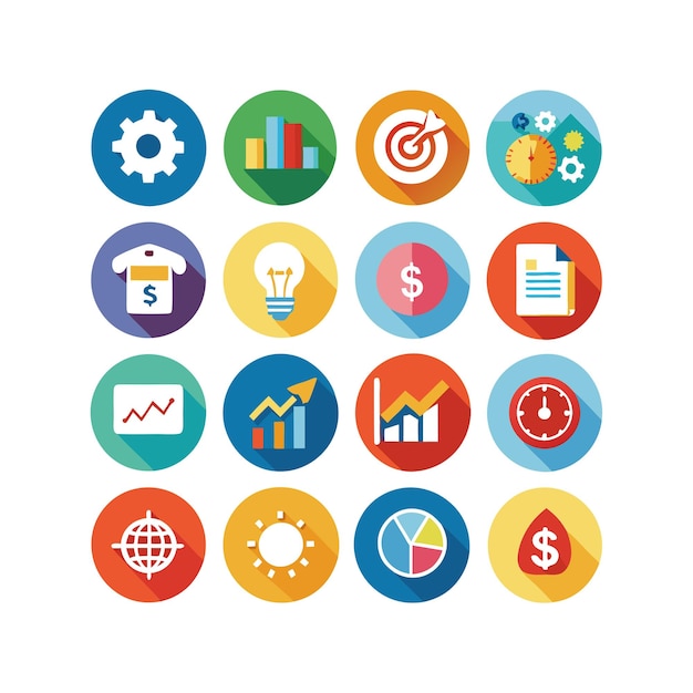 Colección de iconos de negocios y finanzas Ilustración vectorial para documentos, sitios web y aplicaciones