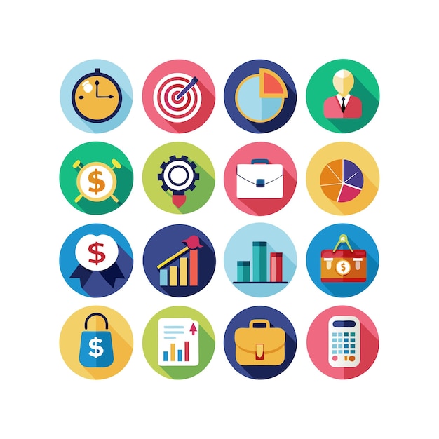 Colección de iconos de negocios y finanzas Ilustración vectorial para documentos, sitios web y aplicaciones