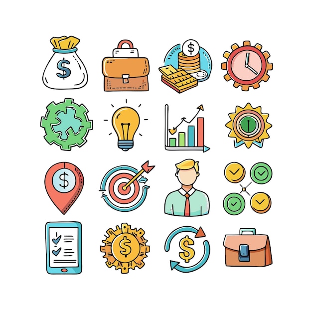 Colección de iconos de negocios y finanzas Ilustración vectorial para documentos, sitios web y aplicaciones
