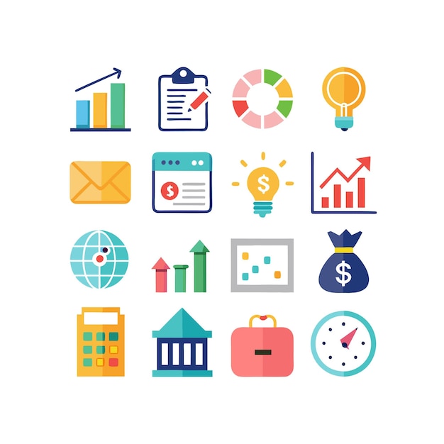 Colección de iconos de negocios y finanzas Ilustración vectorial para documentos, sitios web y aplicaciones