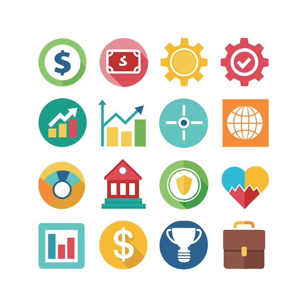 Colección de iconos de negocios y finanzas Ilustración vectorial para documentos, sitios web y aplicaciones