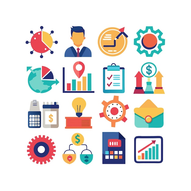 Colección de iconos de negocios y finanzas Ilustración vectorial para documentos, sitios web y aplicaciones