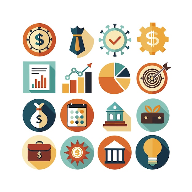 Colección de iconos de negocios y finanzas Ilustración vectorial para documentos, sitios web y aplicaciones