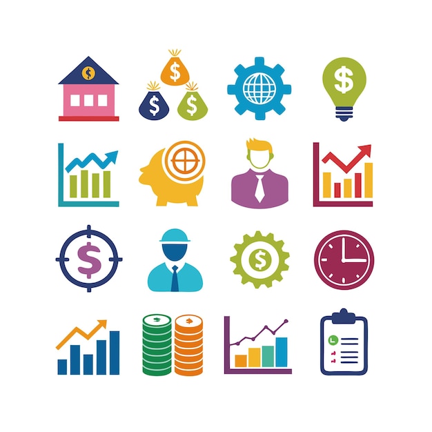 Colección de iconos de negocios y finanzas Ilustración vectorial para documentos, sitios web y aplicaciones