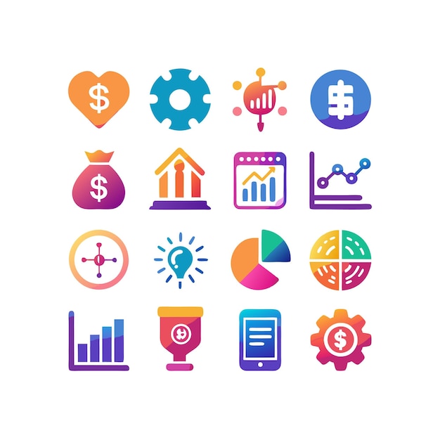 Colección de iconos de negocios y finanzas Ilustración vectorial para documentos, sitios web y aplicaciones