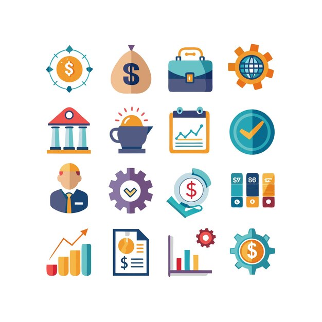 Colección de iconos de negocios y finanzas Ilustración vectorial para documentos, sitios web y aplicaciones