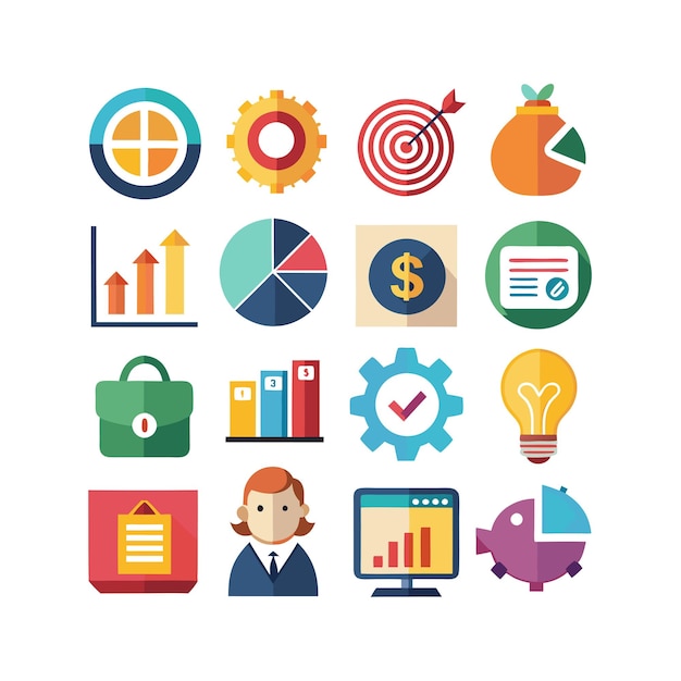 Colección de iconos de negocios y finanzas Ilustración vectorial para documentos, sitios web y aplicaciones