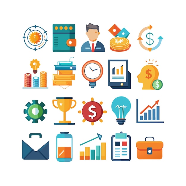Colección de iconos de negocios y finanzas Ilustración vectorial para documentos, sitios web y aplicaciones