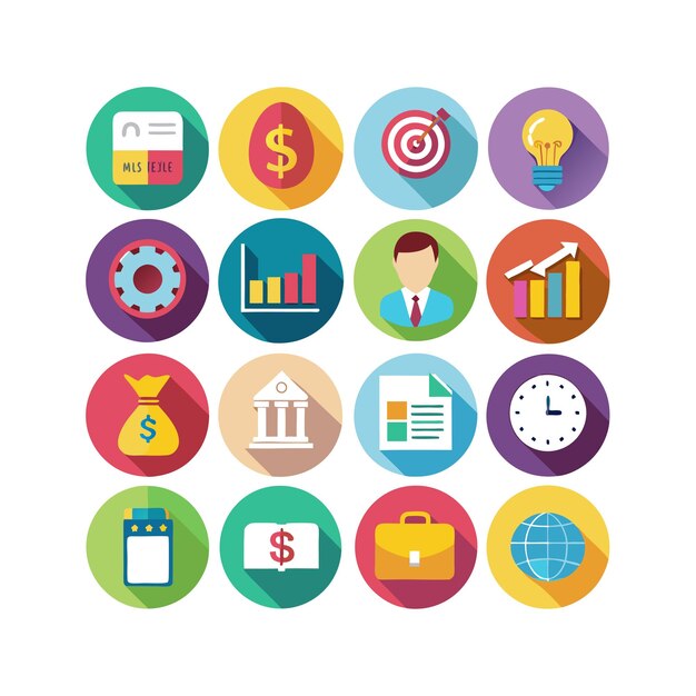 Colección de iconos de negocios y finanzas Ilustración vectorial para documentos, sitios web y aplicaciones