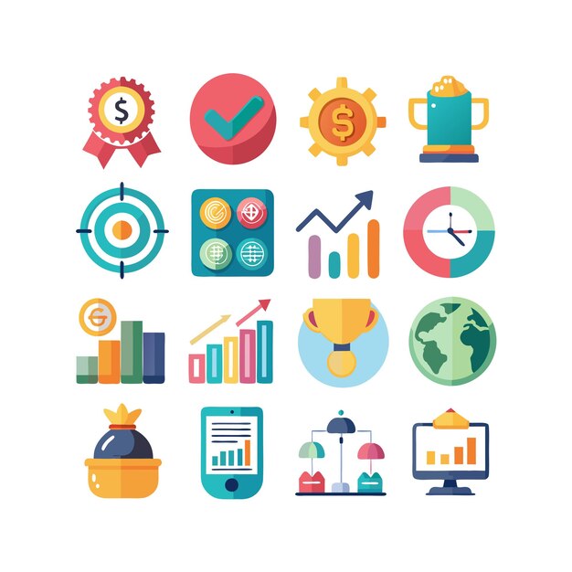 Colección de iconos de negocios y finanzas Ilustración vectorial para documentos, sitios web y aplicaciones