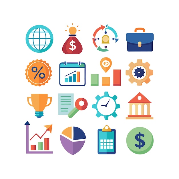 Colección de iconos de negocios y finanzas Ilustración vectorial para documentos, sitios web y aplicaciones