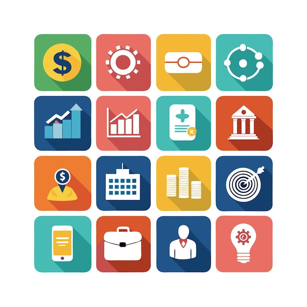 Colección de iconos de negocios y finanzas Ilustración vectorial para documentos, sitios web y aplicaciones