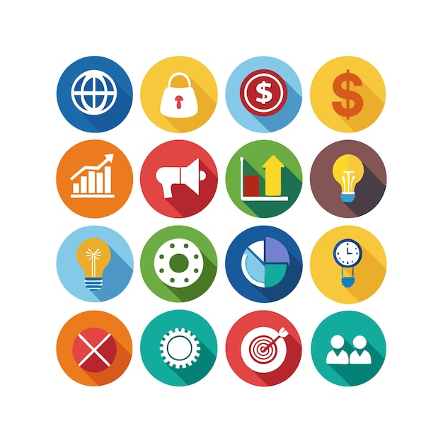 Colección de iconos de negocios y finanzas Ilustración vectorial para documentos, sitios web y aplicaciones