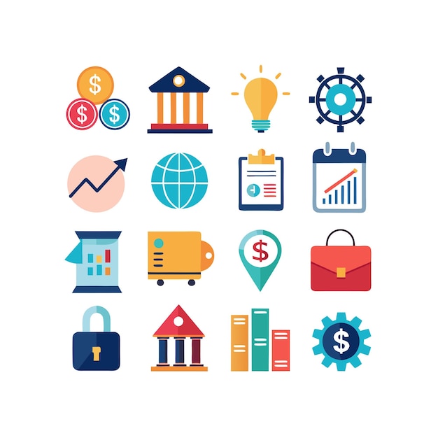 Colección de iconos de negocios y finanzas Ilustración vectorial para documentos, sitios web y aplicaciones