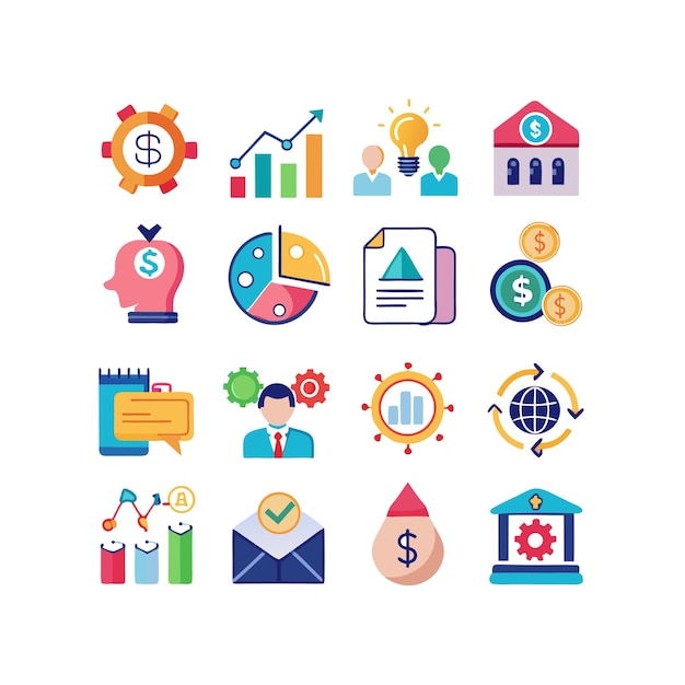 Colección de iconos de negocios y finanzas Ilustración vectorial para documentos, sitios web y aplicaciones