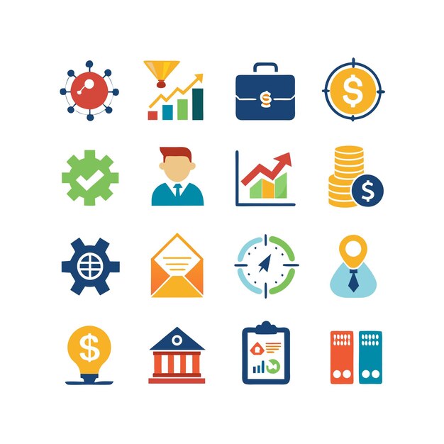 Colección de iconos de negocios y finanzas Ilustración vectorial para documentos, sitios web y aplicaciones