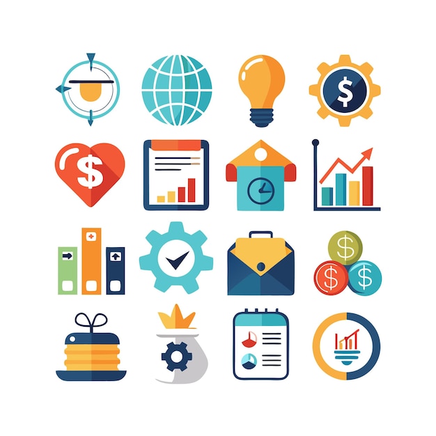 Colección de iconos de negocios y finanzas Ilustración vectorial para documentos, sitios web y aplicaciones