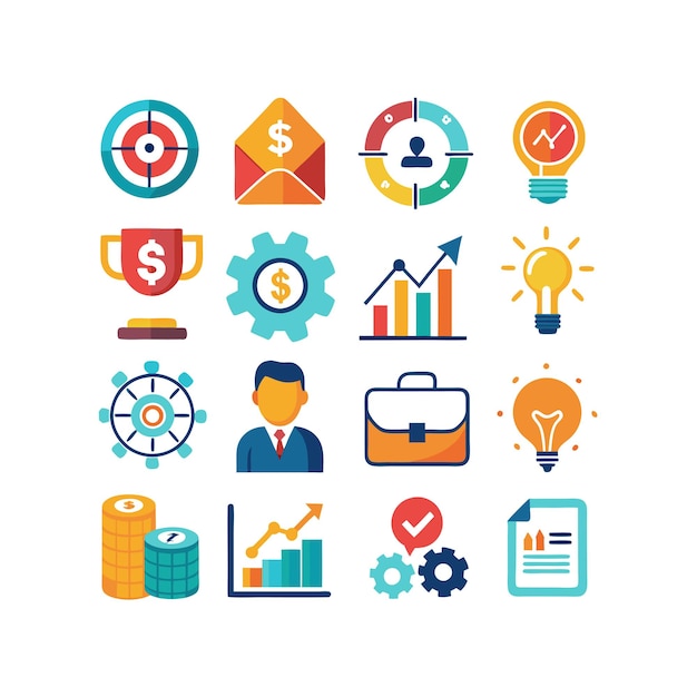 Colección de iconos de negocios y finanzas Ilustración vectorial para documentos, sitios web y aplicaciones