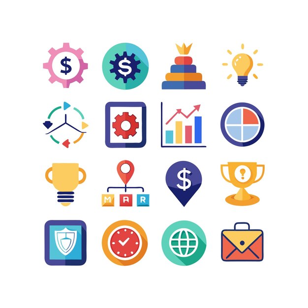 Colección de iconos de negocios y finanzas Ilustración vectorial para documentos, sitios web y aplicaciones