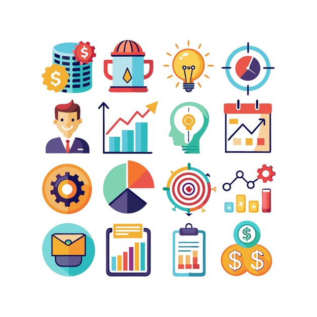 Colección de iconos de negocios y finanzas Ilustración vectorial para documentos, sitios web y aplicaciones