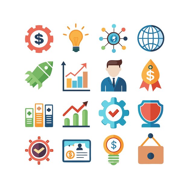 Colección de iconos de negocios y finanzas Ilustración vectorial para documentos, sitios web y aplicaciones