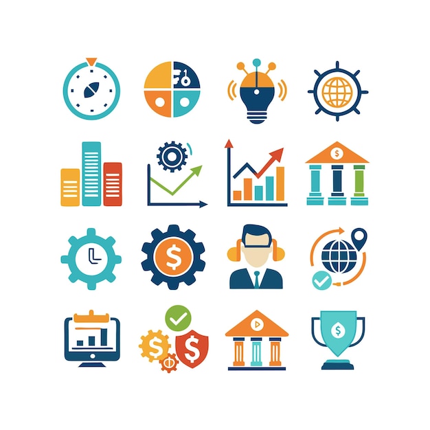 Colección de iconos de negocios y finanzas Ilustración vectorial para documentos, sitios web y aplicaciones