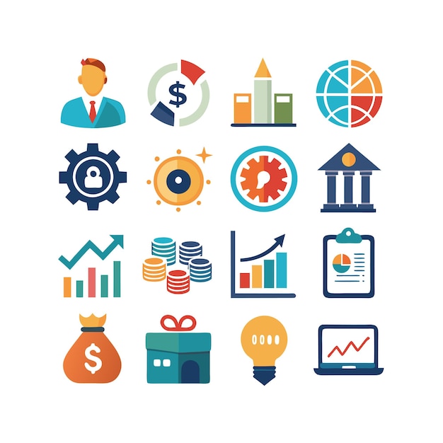 Colección de iconos de negocios y finanzas Ilustración vectorial para documentos, sitios web y aplicaciones