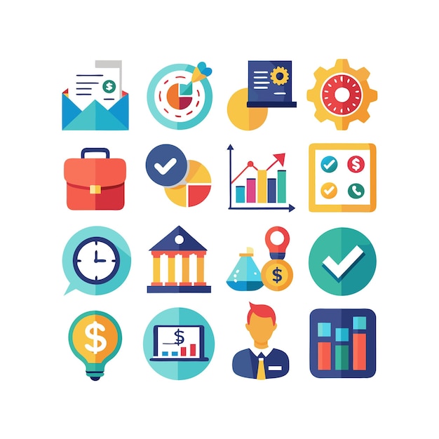 Colección de iconos de negocios y finanzas Ilustración vectorial para documentos, sitios web y aplicaciones