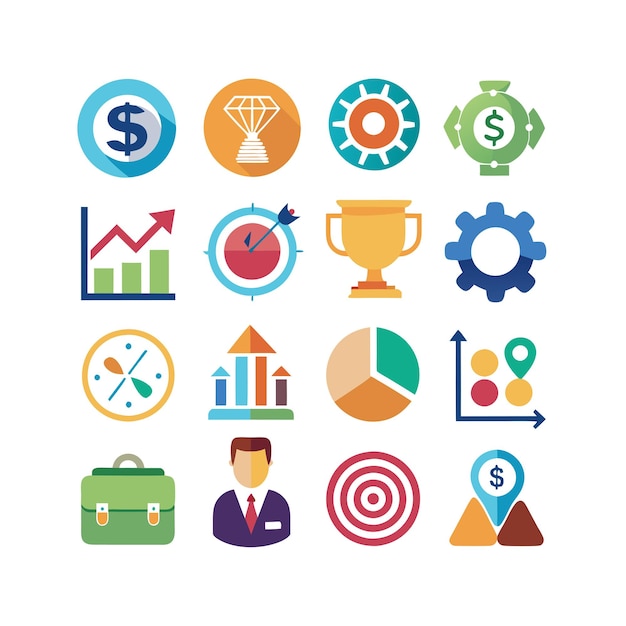 Colección de iconos de negocios y finanzas Ilustración vectorial para documentos, sitios web y aplicaciones