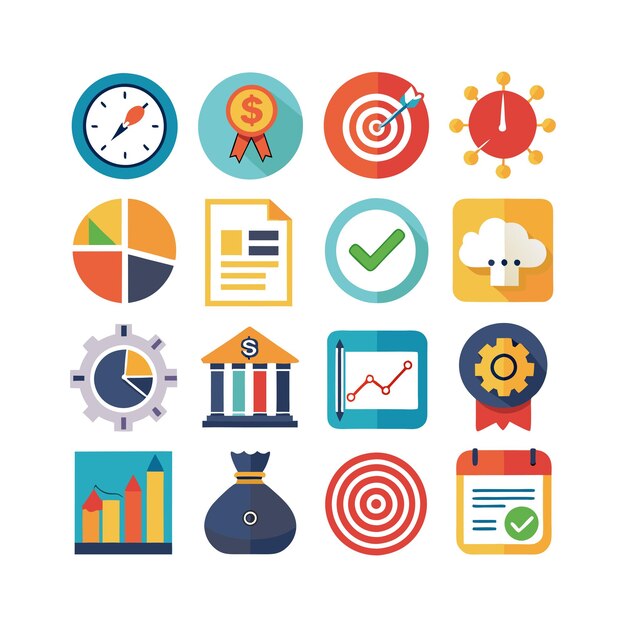 Colección de iconos de negocios y finanzas Ilustración vectorial para documentos, sitios web y aplicaciones
