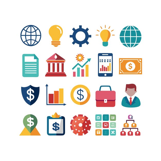 Colección de iconos de negocios y finanzas Ilustración vectorial para documentos, sitios web y aplicaciones