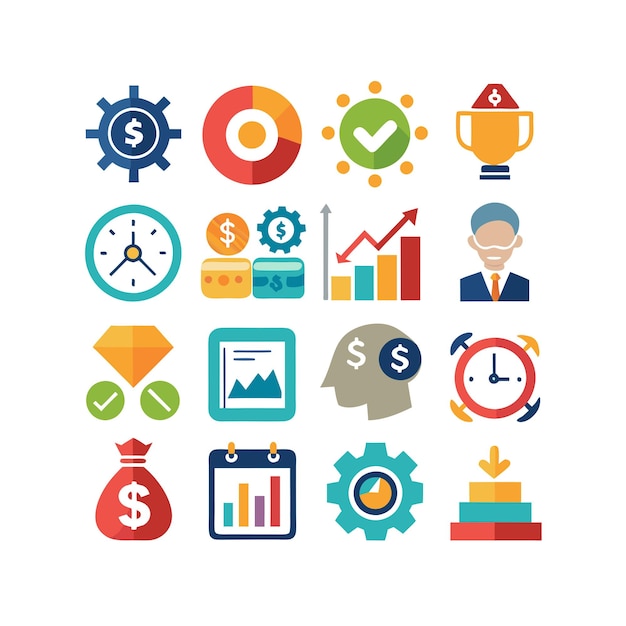 Colección de iconos de negocios y finanzas Ilustración vectorial para documentos, sitios web y aplicaciones