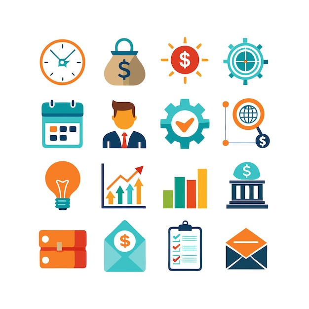 Colección de iconos de negocios y finanzas Ilustración vectorial para documentos, sitios web y aplicaciones