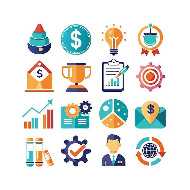 Colección de iconos de negocios y finanzas Ilustración vectorial para documentos, sitios web y aplicaciones