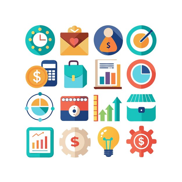Colección de iconos de negocios y finanzas Ilustración vectorial para documentos, sitios web y aplicaciones